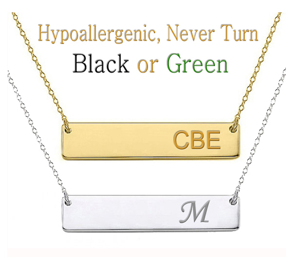 Personalized Monogram Initial Name Bar Necklace Silver Gold Stainless Steel