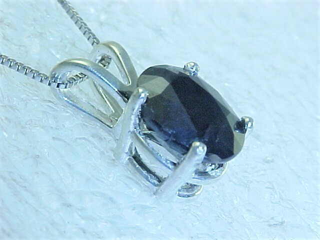 9 X 7mm MIDNIGHT BLUE SAPPHIRE PENDANT & 18″ BOX LINK CHAIN STERLING SILVER !