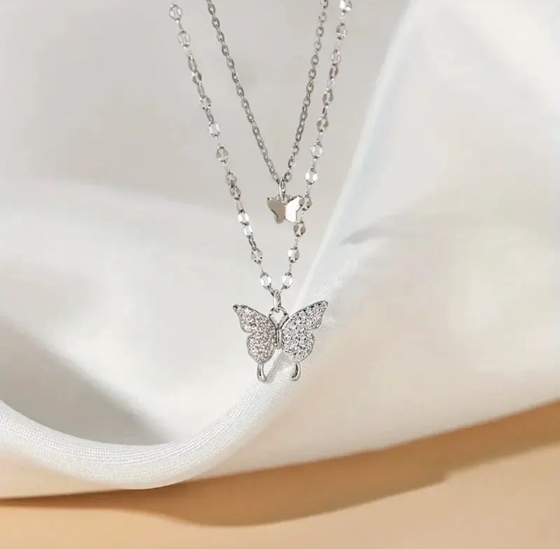 Sparkling Double Layer Butterfly Pendant Necklace Clavicle Chain Jewelry Fashion