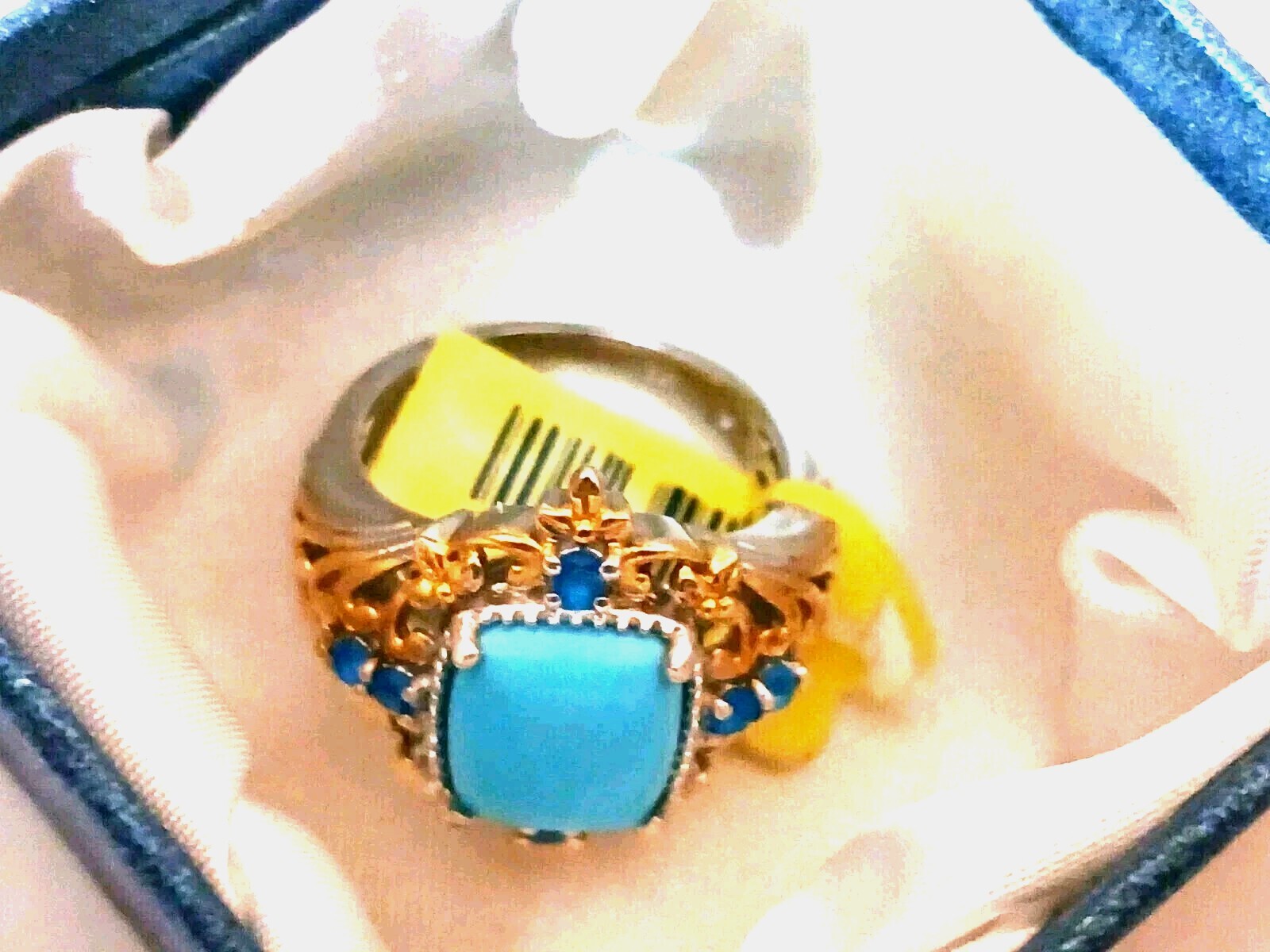 Arizona Sleeping Beauty Plat Ovr Sterling Silver W/14Ct Gold Accent SZ 7/ 3.25ct