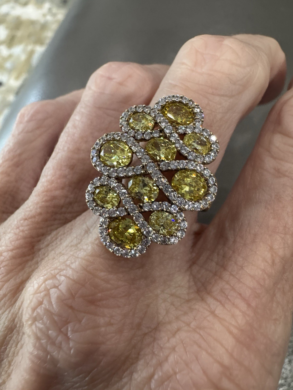 925 Sterling Silver Gold Plated Real Tourmaline Gem Ring Size 7
