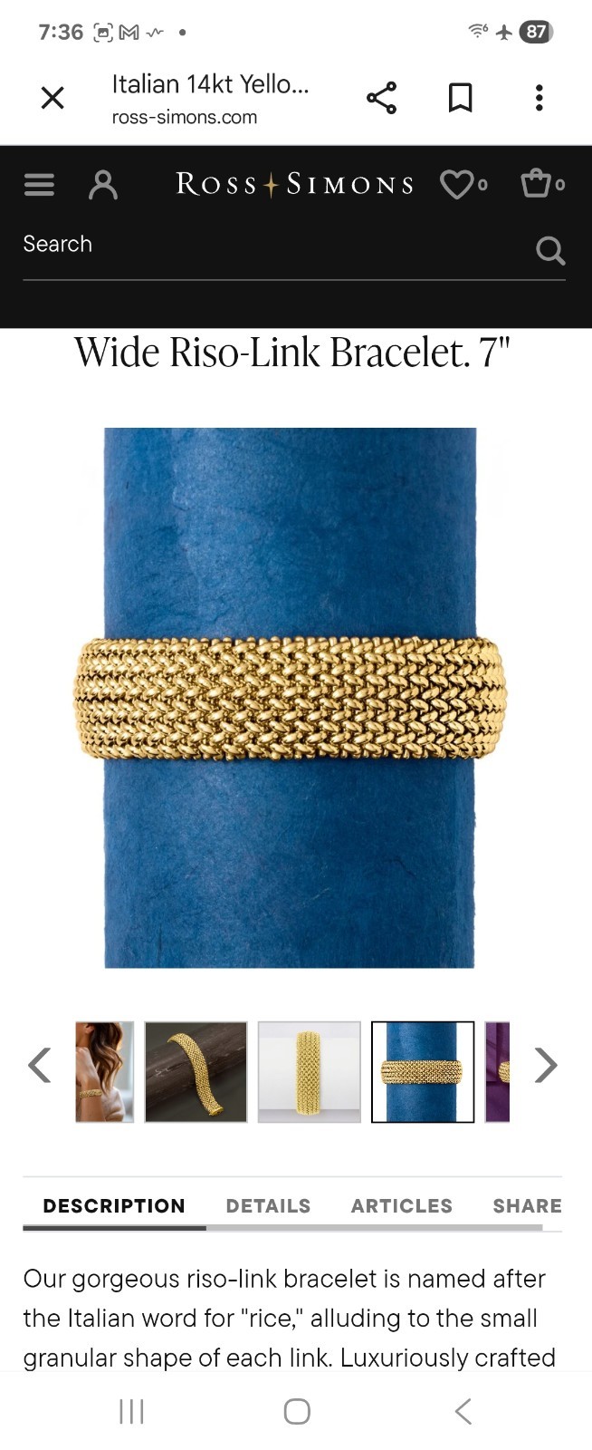 Ross-Simons 14k Yellow Gold Bismarck Chain Bracelet 7.5 in, No Stone