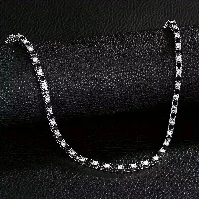 20Ct Round Cut Lab Created Black Diamond Tennis Necklace 14K White Gold Plated