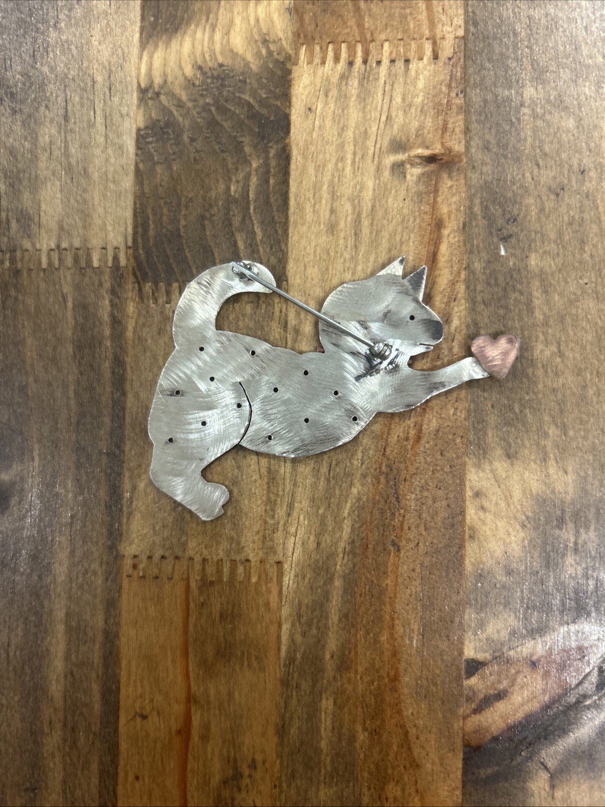 Sterling Silver Cat Heart Brooch 7.71 Grams