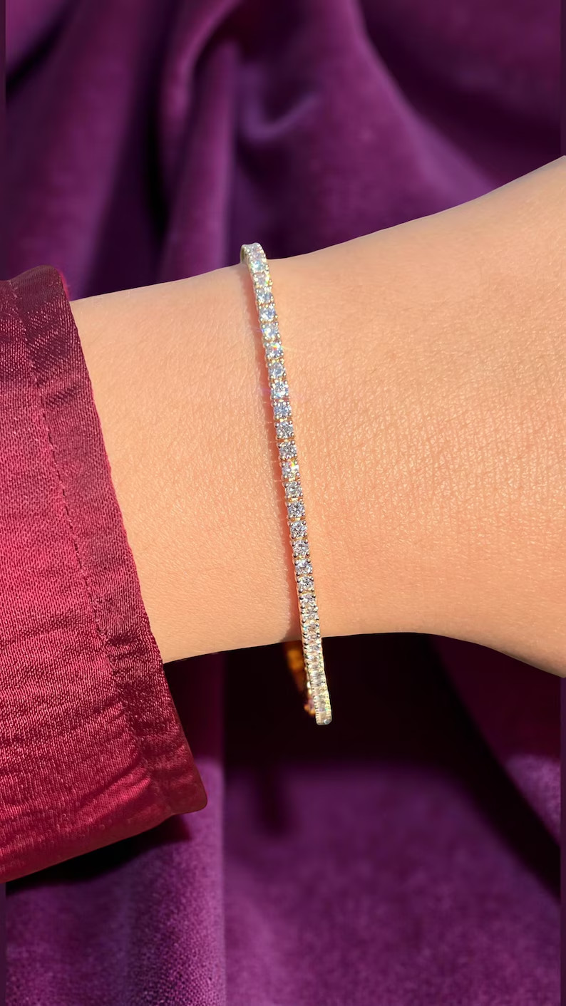 Valentine Gift 6.60CT Round Cut Natural Diamond Tennis Bracelet 14k Yellow Gold
