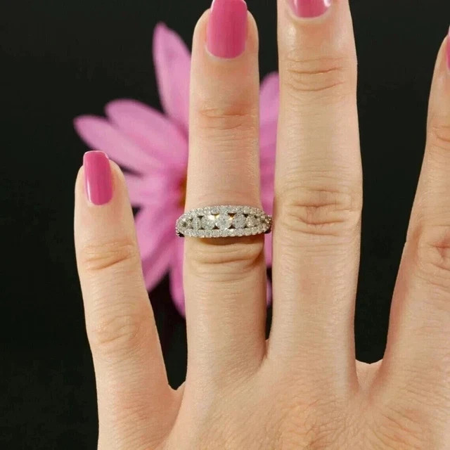 2.00CTW Round Lab Created Diamond Solid 14K White Gold Eternity Band Ring.