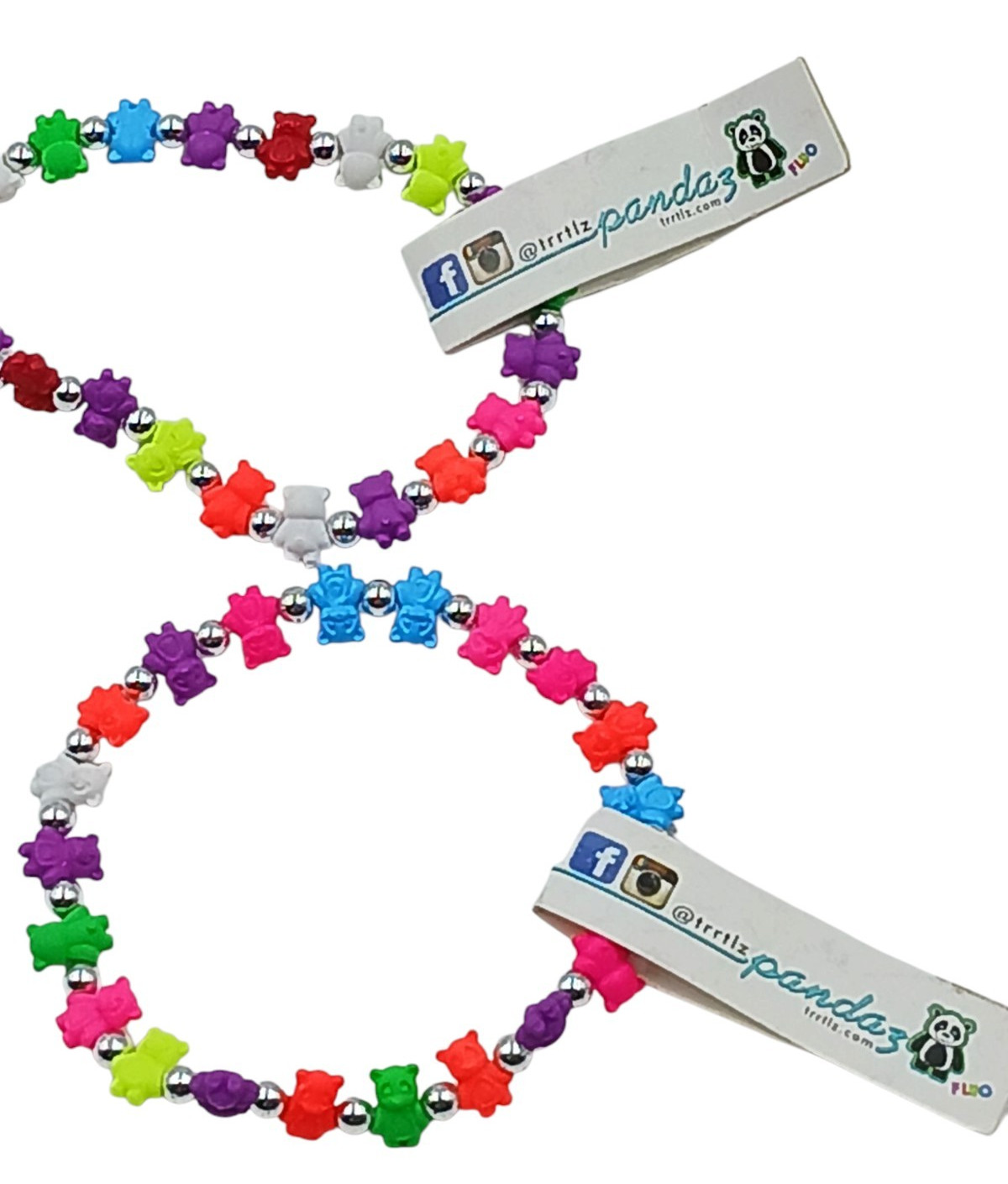 TRRTLZ Pandaz Panda Stretch Bracelet 2pc Multi Colorful Fun Silver Bead Spacer