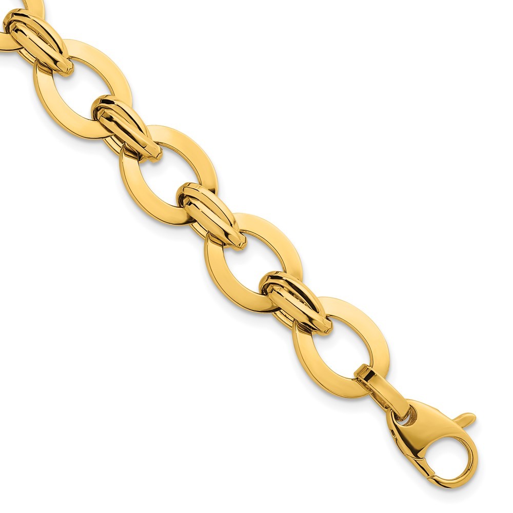 14k Yellow Gold Polished 10.8mm Lightweight Oval Fancy Link Bracelet 7.75″