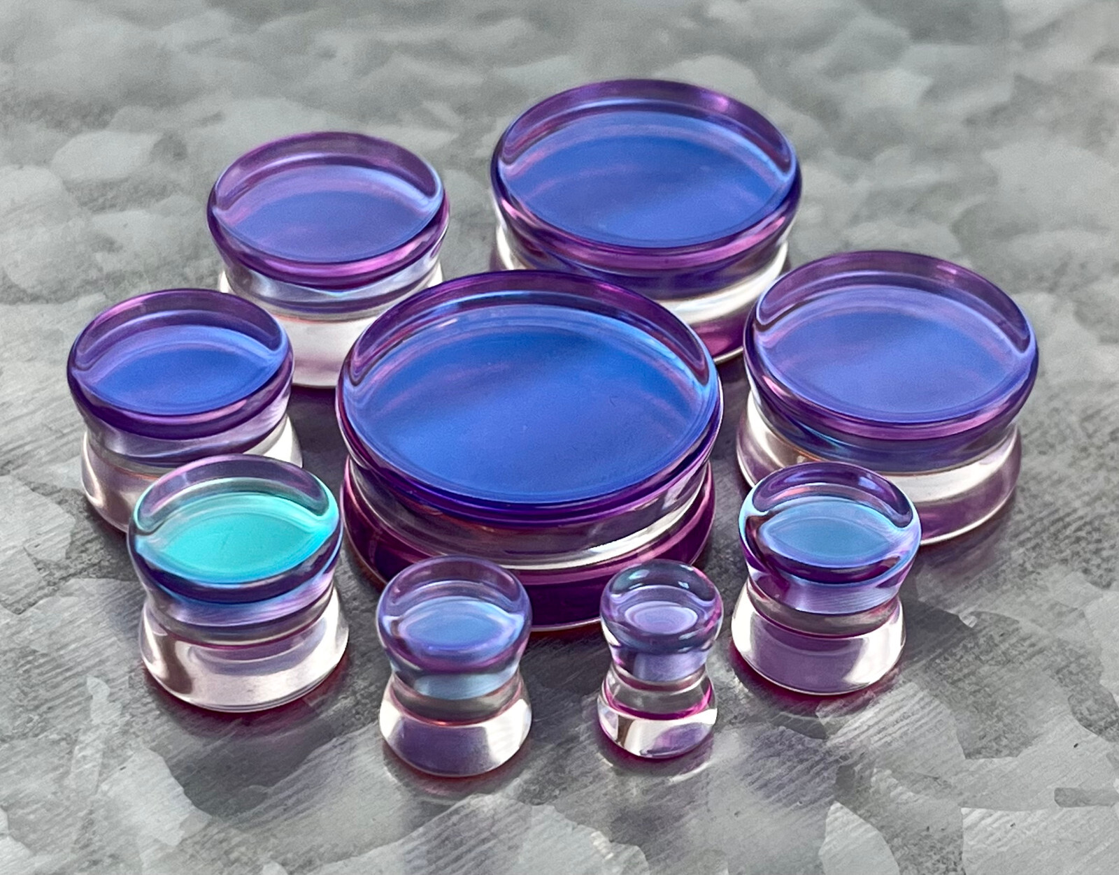 PAIR Mermaid Iridescent Glass Double Flare Plugs Gauges Body Jewelry