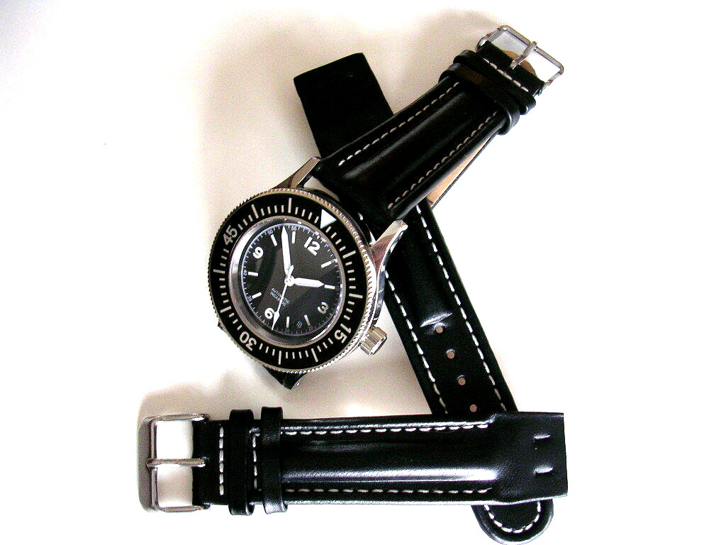 20mm Black Open End Oily Leather Aviator Pilot Mil watch band IW SUISSE 18-19-22