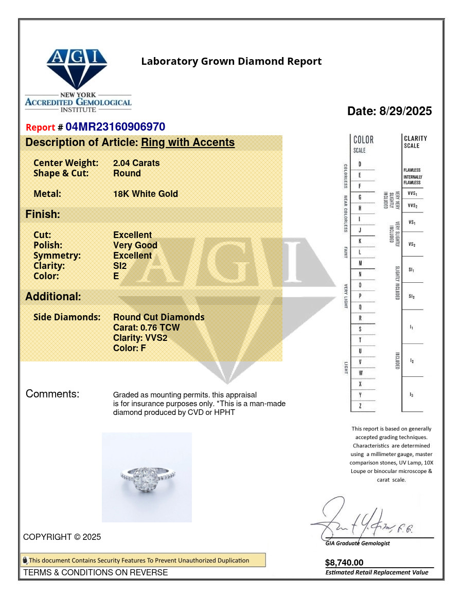 Side Stone Engagement Ring Halo 18K Gold 2.80 CT Round Lab-Grown Diamond E SI2