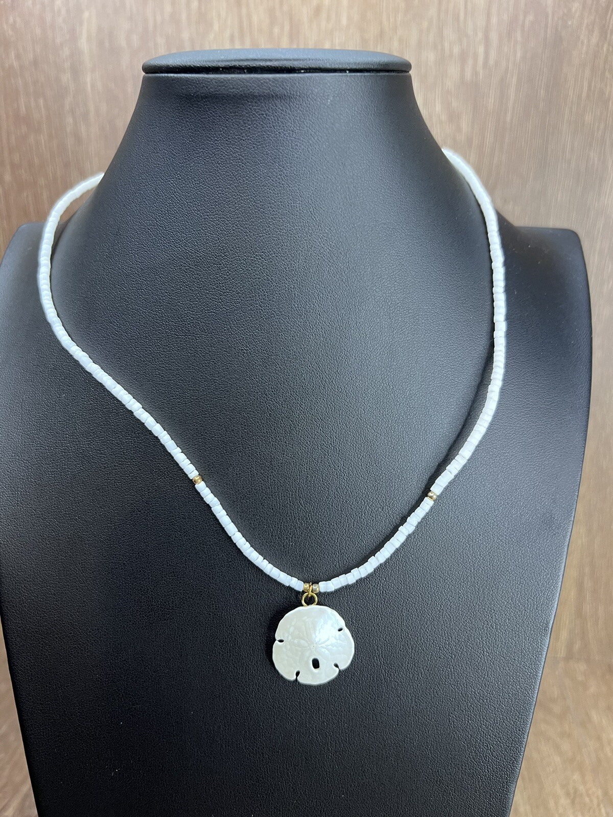 White & Gold Puka Shell Sand Dollar Necklace