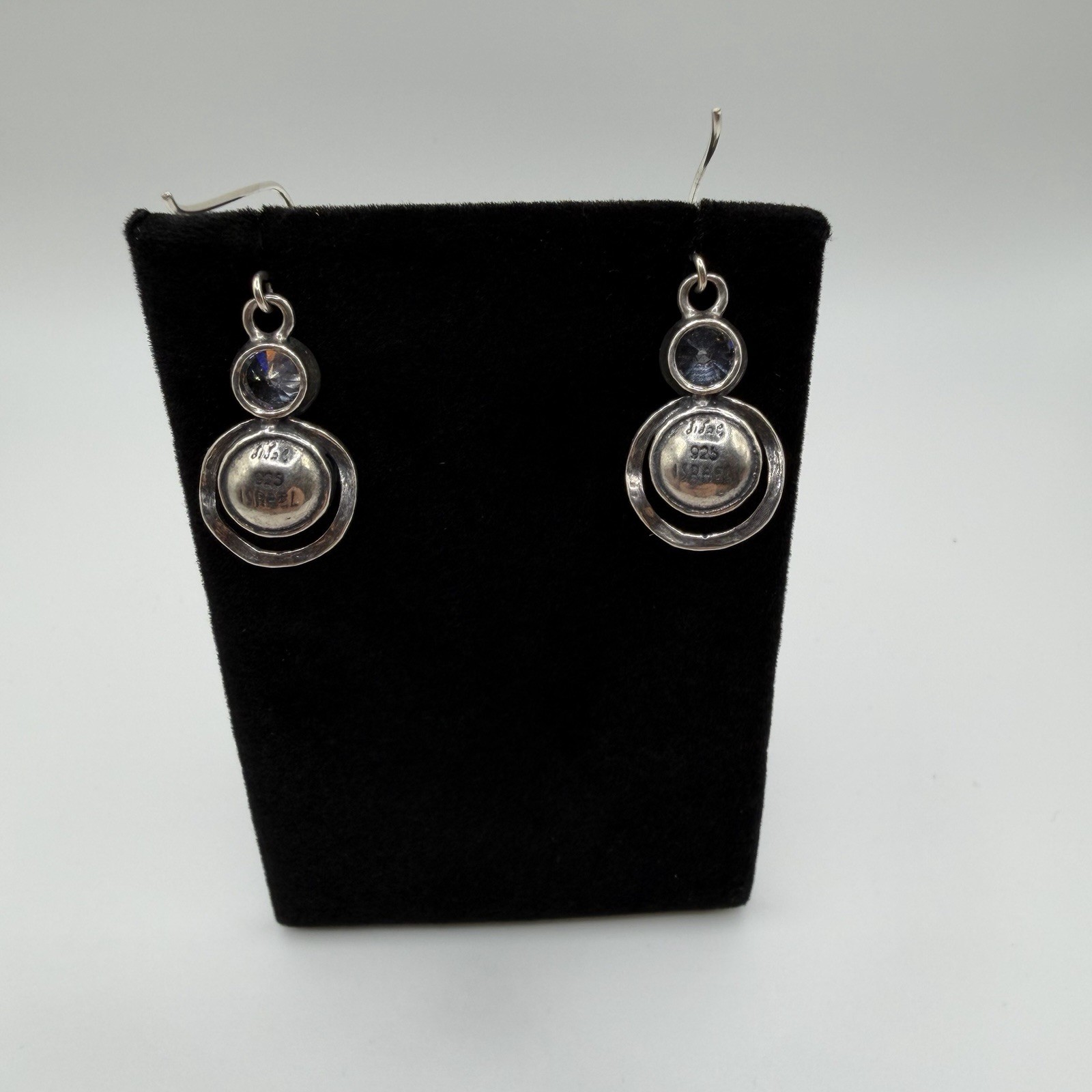 Didae Israel 925 Sterling Silver Pearl & CZ Crystal Circle Dangle Earrings