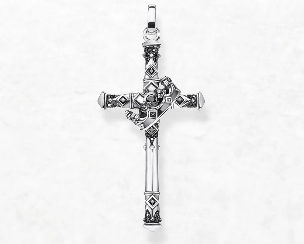Cross Pendant Crown Antique Vintage 925 Sterling Silver 2.2 Inches Long