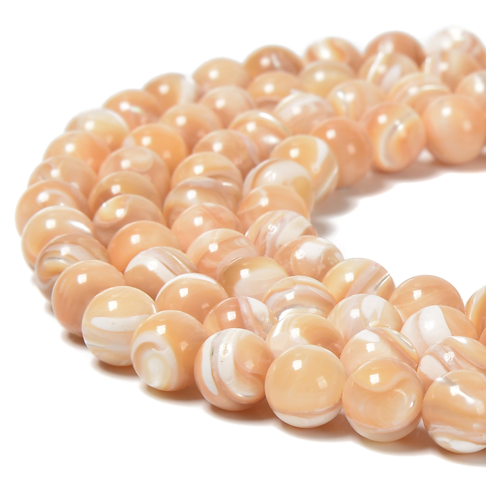 Natural Color Mother of Pearl MOP Shell Smooth Round 3mm to 12mm 15.5” Strand