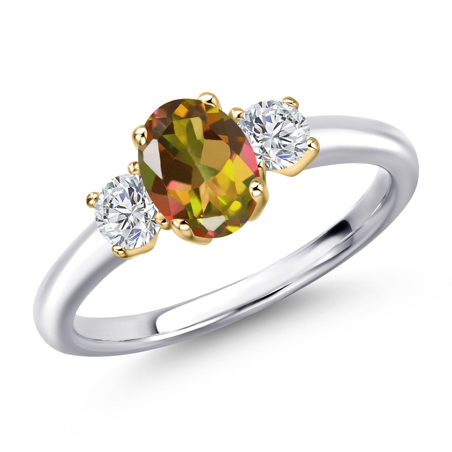 925 Silver and 10K Yellow Gold Mango Mystic Topaz and Lab Grown Diamond