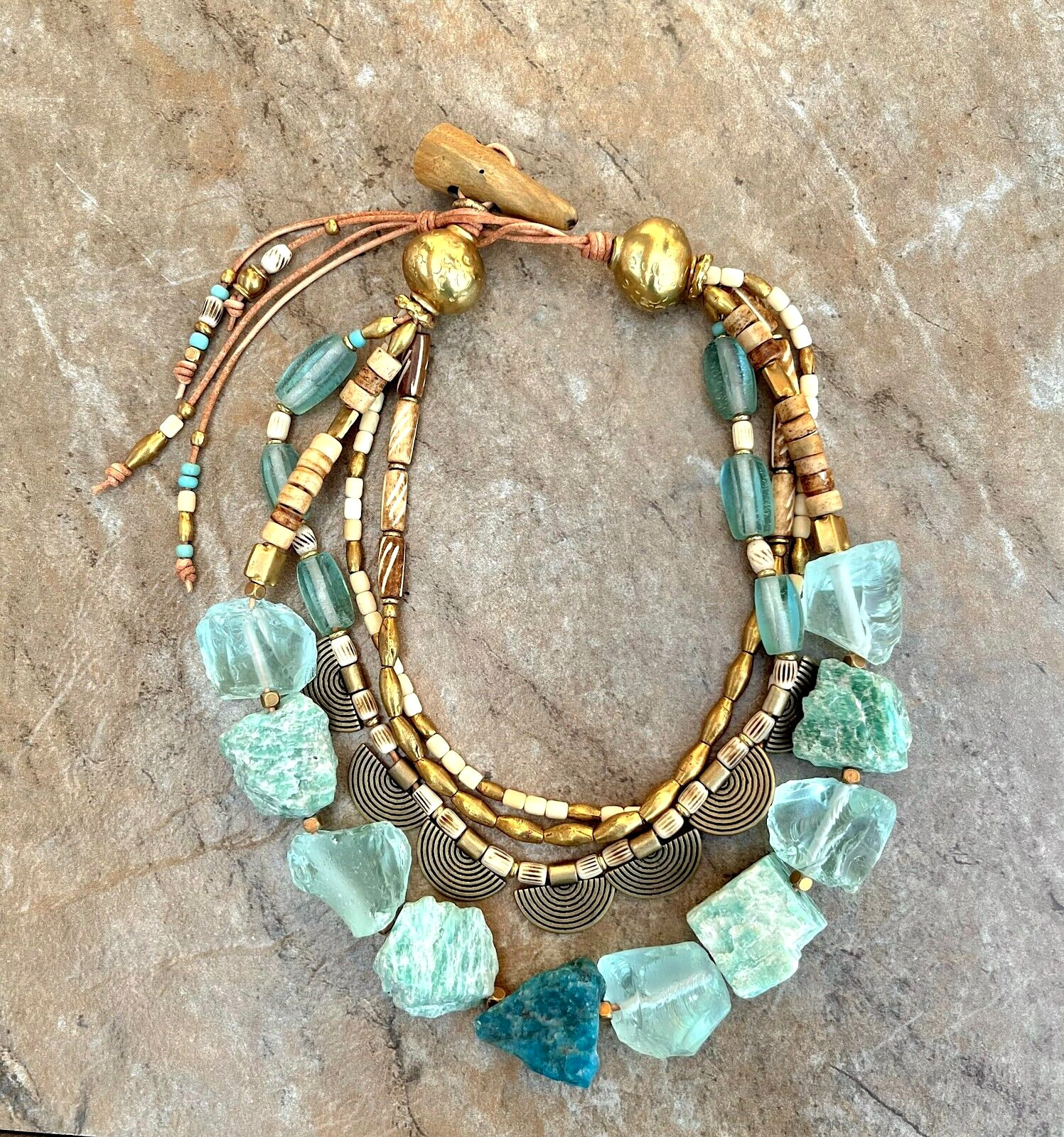 Bohemian Choker Chunky Amazonite, Crystal, Apatite and African Tribal Beads