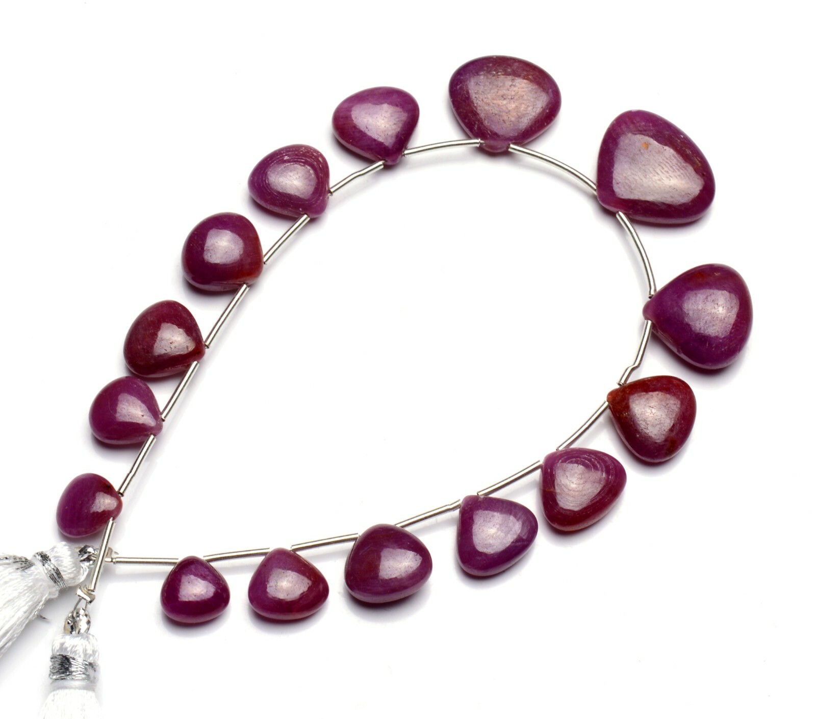 Natural Gem Myanmar Ruby 8 to 17MM Size Smooth Heart Shape Briolette Beads 8″