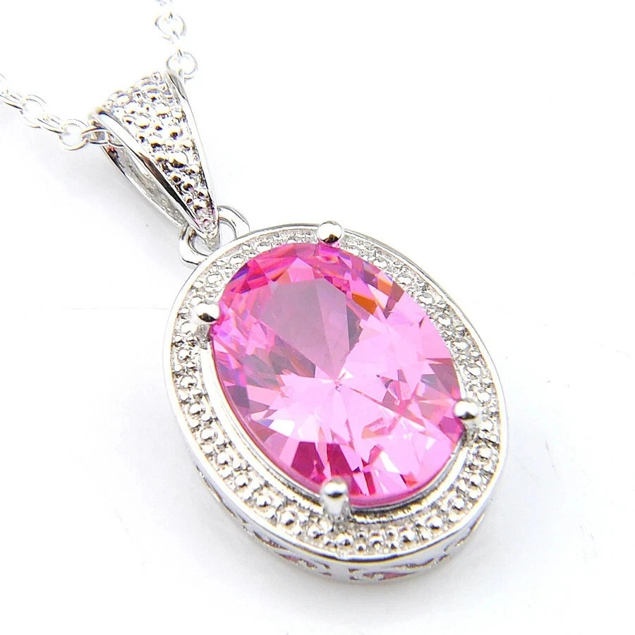 5.00Ct Oval Cut Natural Pink Sapphire Gemstone 14K White Gold Luxurious Pendant