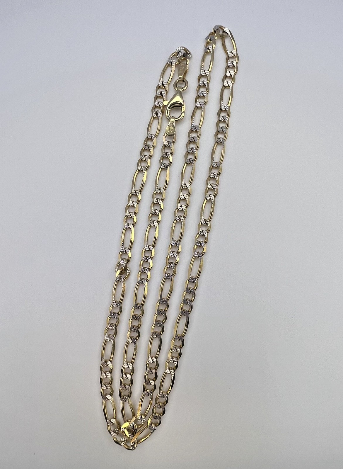 14k Solid Gold Two Tone Diamond Cut Figaro Chain 20in. 12.20g