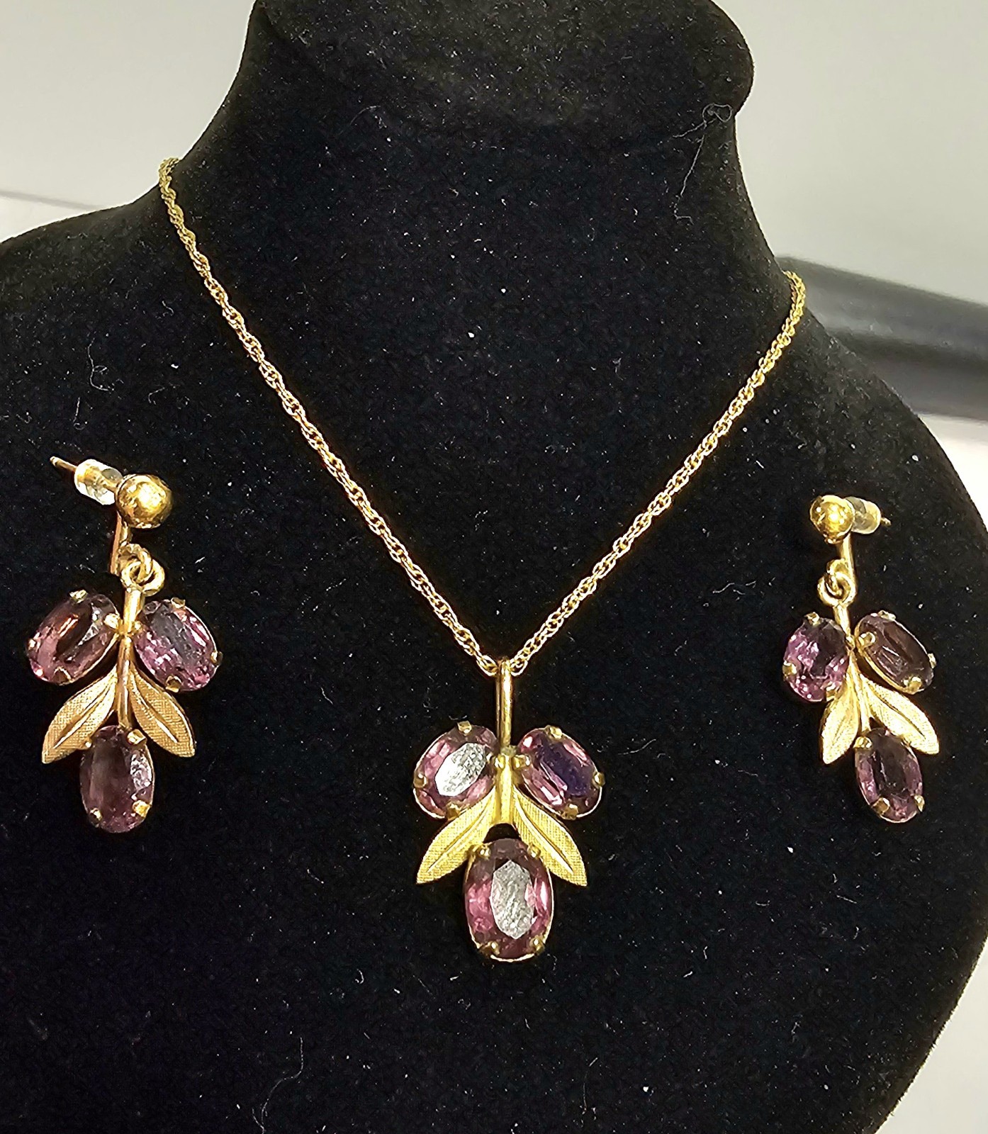 Vintage Van Dell 12K Gold Filled Amethyst Berry Necklace Earrings Set Purple…