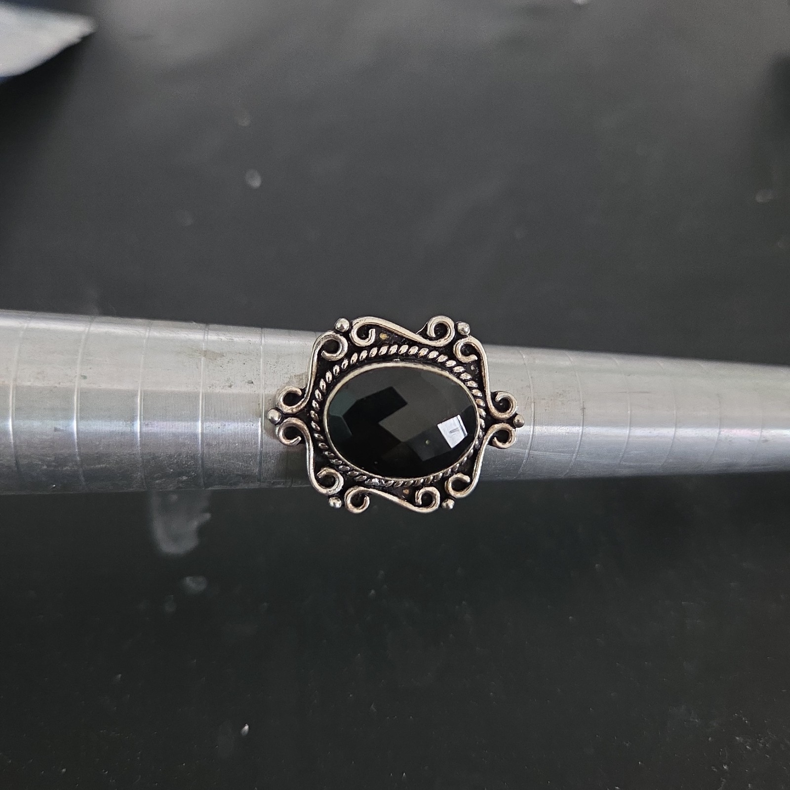 Black Cut Stone 925 stamp Silver Size 8 Ethnic style