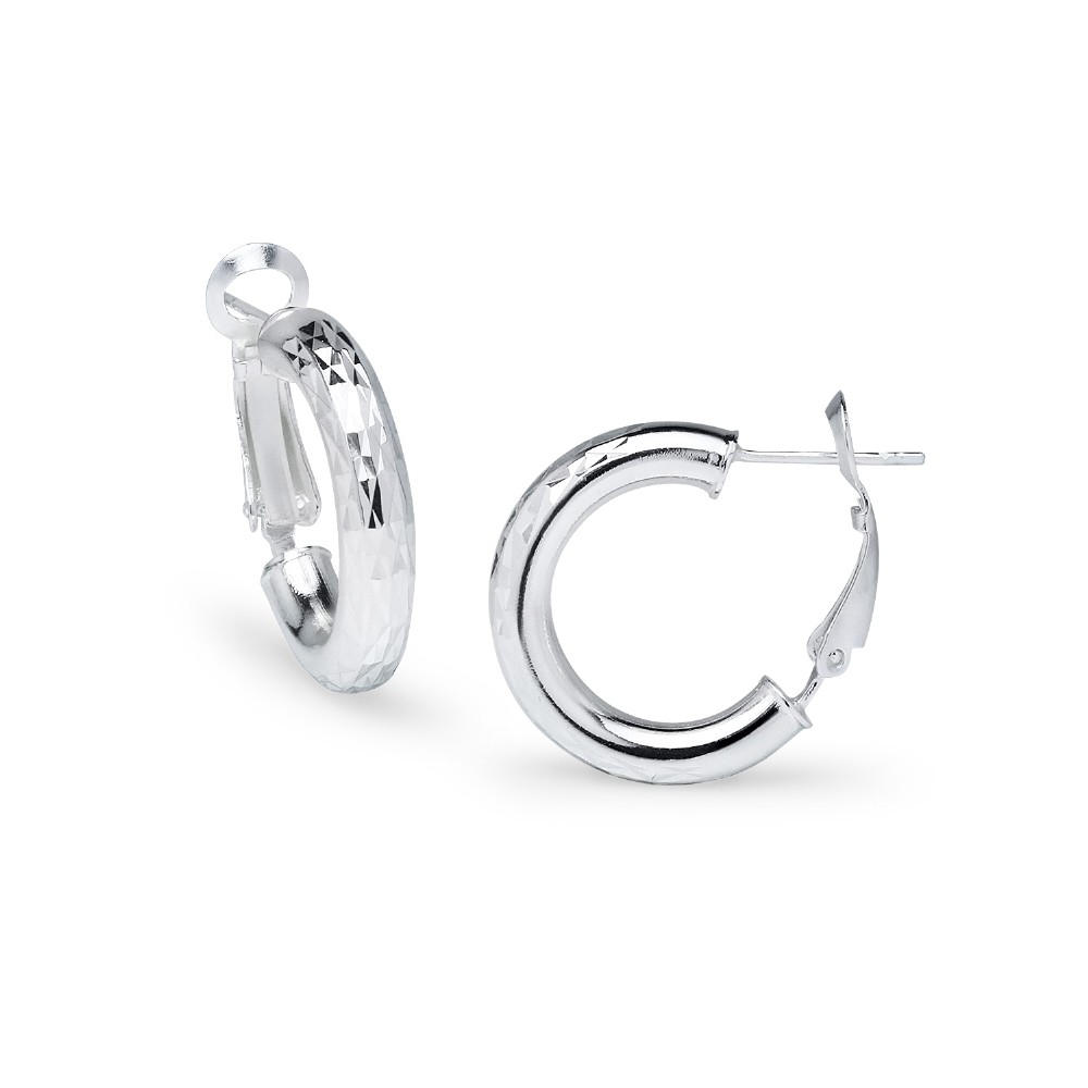 Diamond Cut Clutchless 4x20mm Hoop Earrings in Sterling Silver