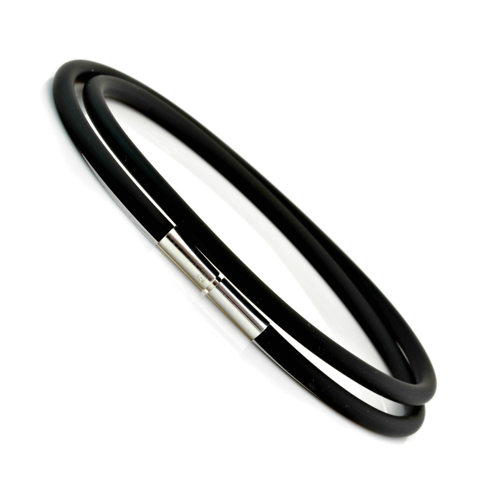 Men’s/Ladies Double Wrap Rubber Bracelet–3mm Black rubber–Sterling Silver Clasp