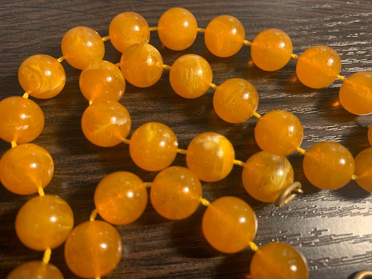 Vintage Natural Amber Bead Necklace – Honey Yellow Round Beads – 46cm – Antique