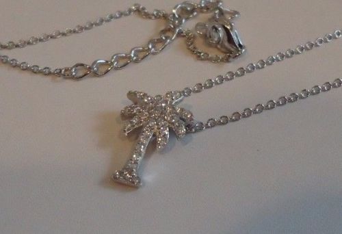 925 STERLING SILVER PALM TREE NECKLACE PENDANT W/ .50 CT ACCENTS/18”/STUNNING!