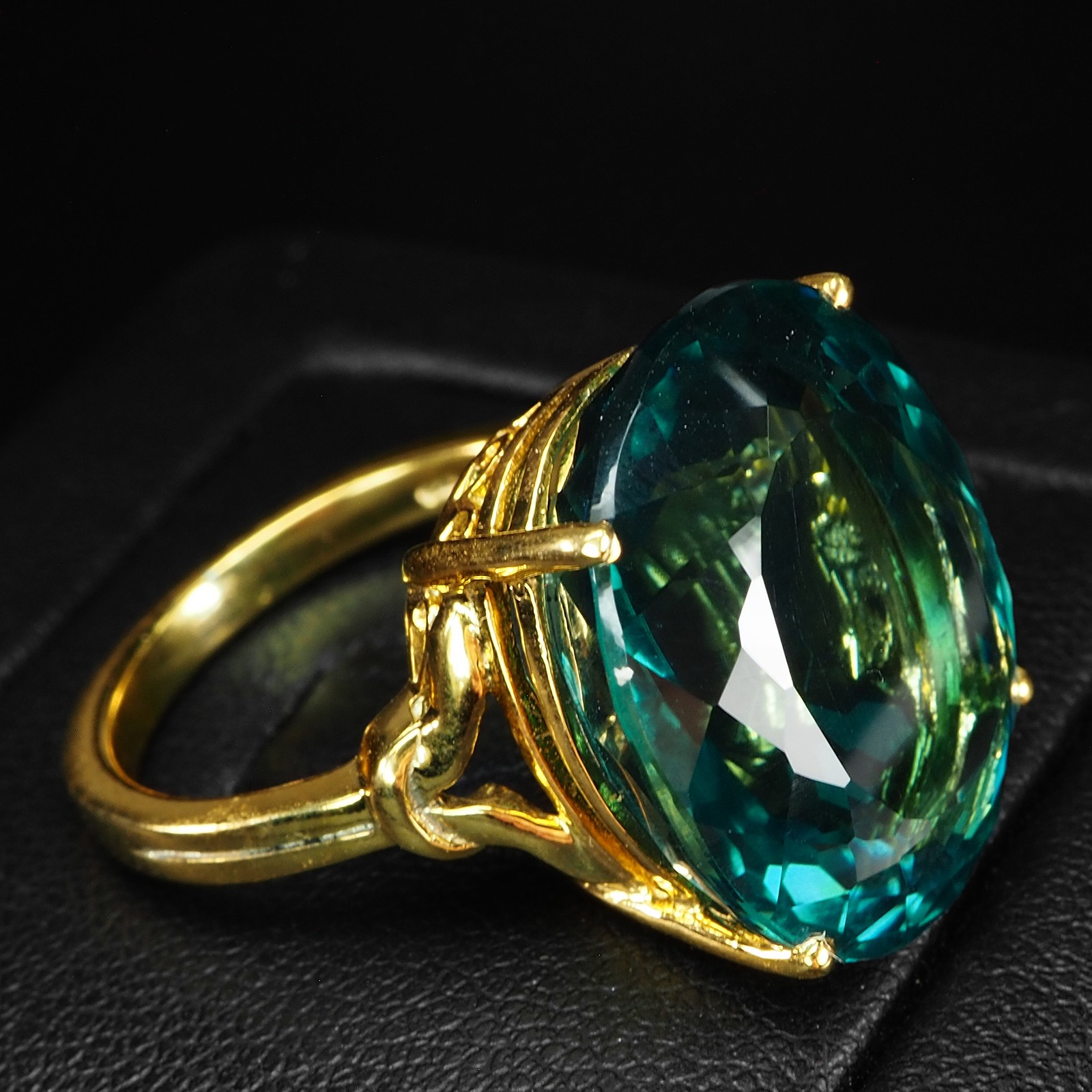 24K Gold 925 Sterling Silver Rings Dazzling Indicolite Green Tourmaline 19.35Ct