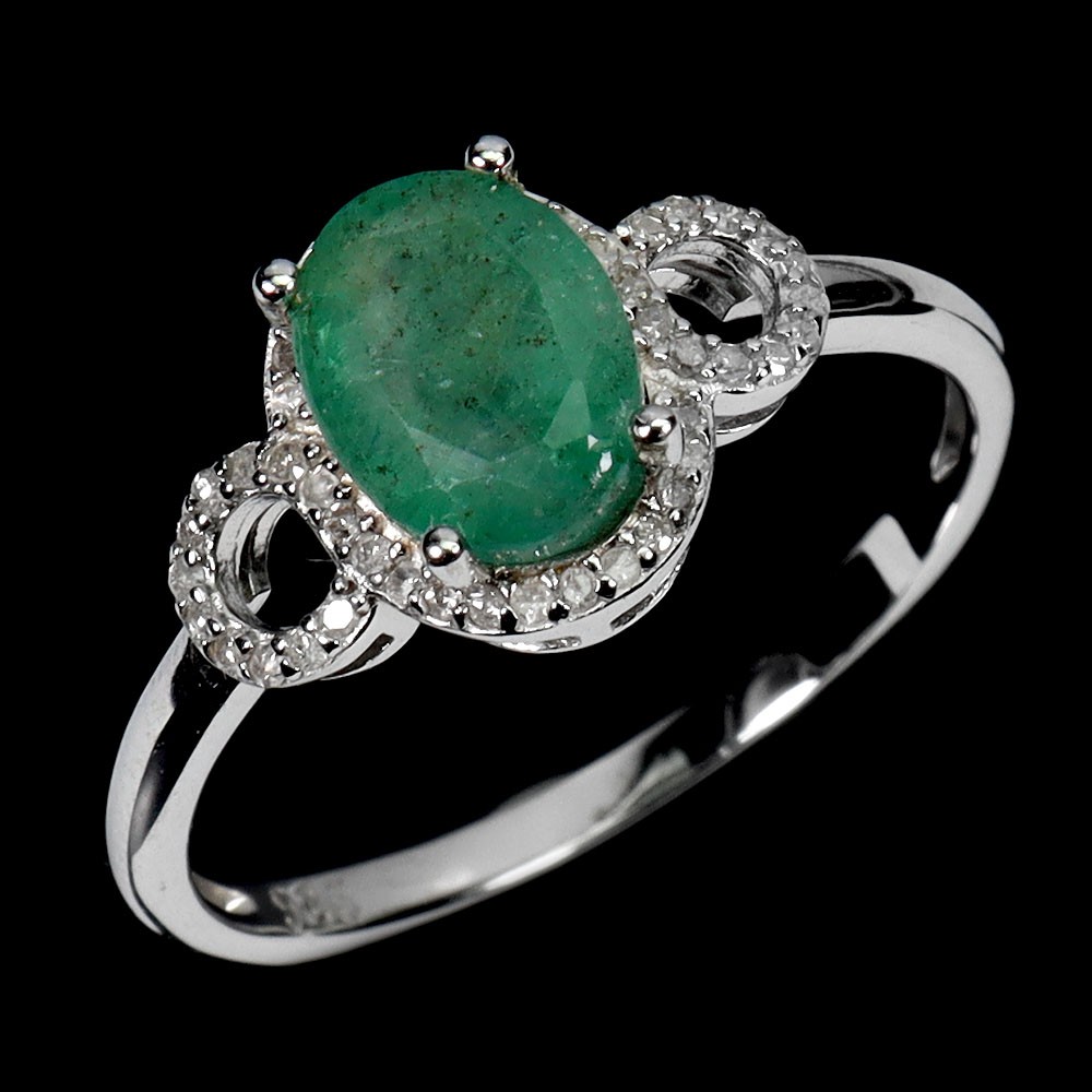 925 Sterling Silver Ring Oval Emerald 8x6mm Diamond 46pcs Gemstone Jewelry 8.5