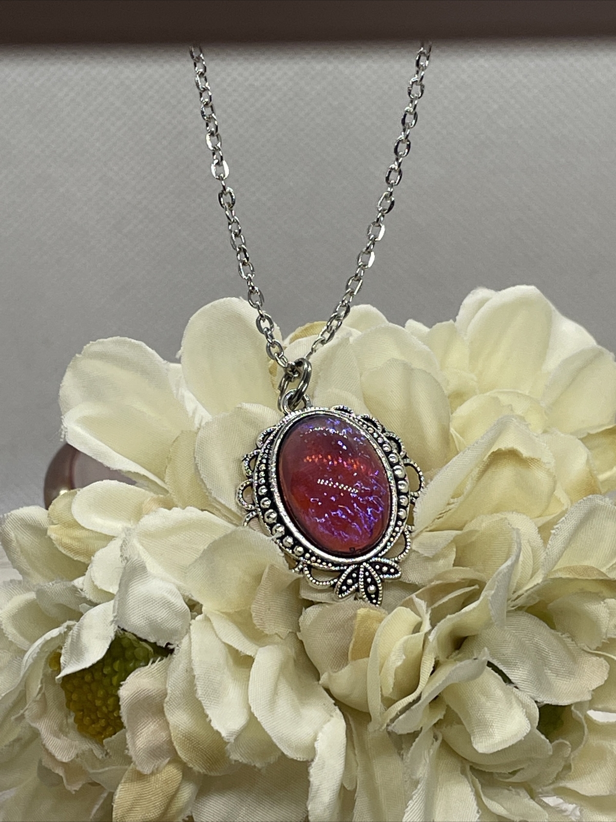 Mexican Fire Opal Dainty Necklace Pendant Anniversary Birthday Gift Mom Daughter