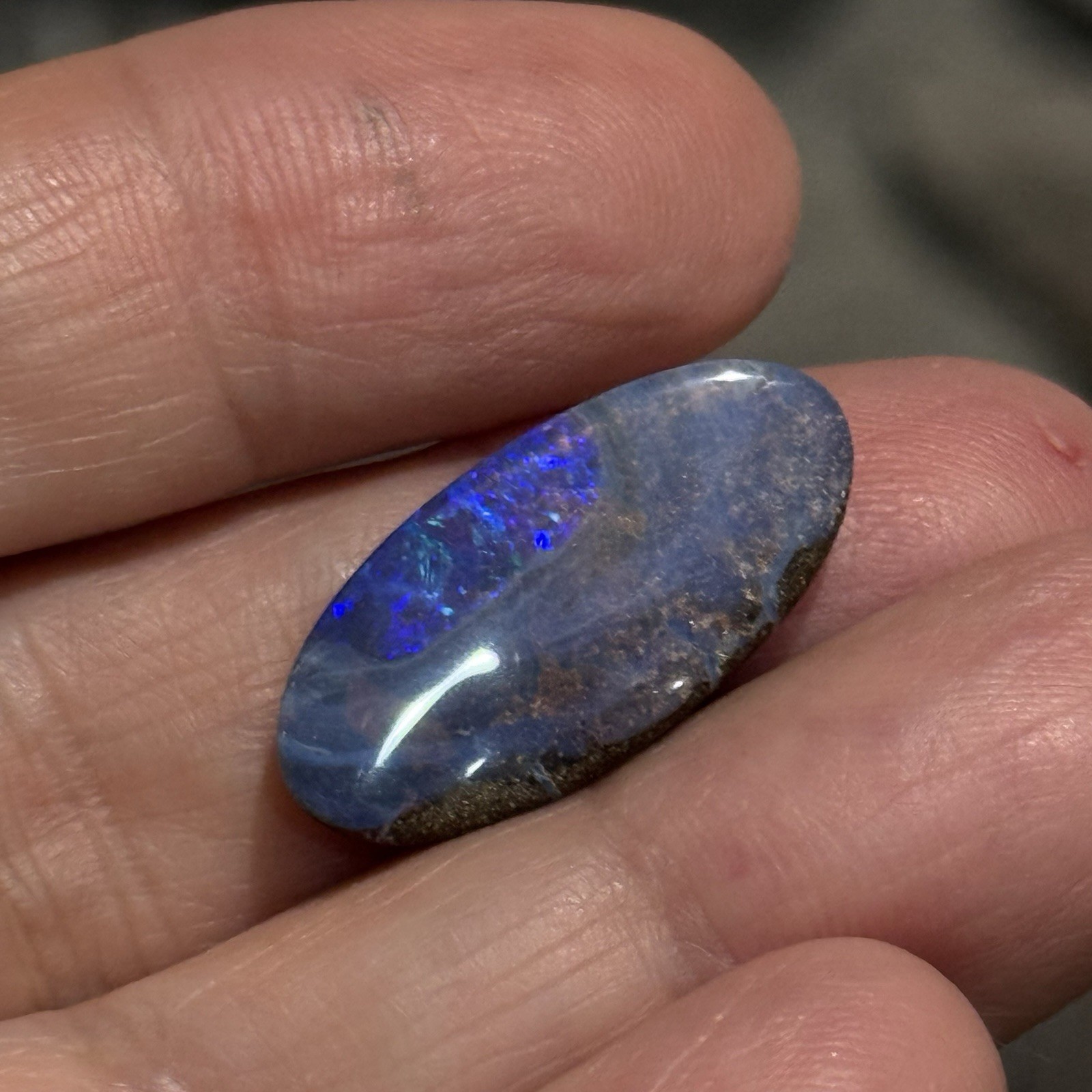 13.25ct 24x12x5mm Unique Blue Australian Boulder Opal Oval Cabochon Ring Gem