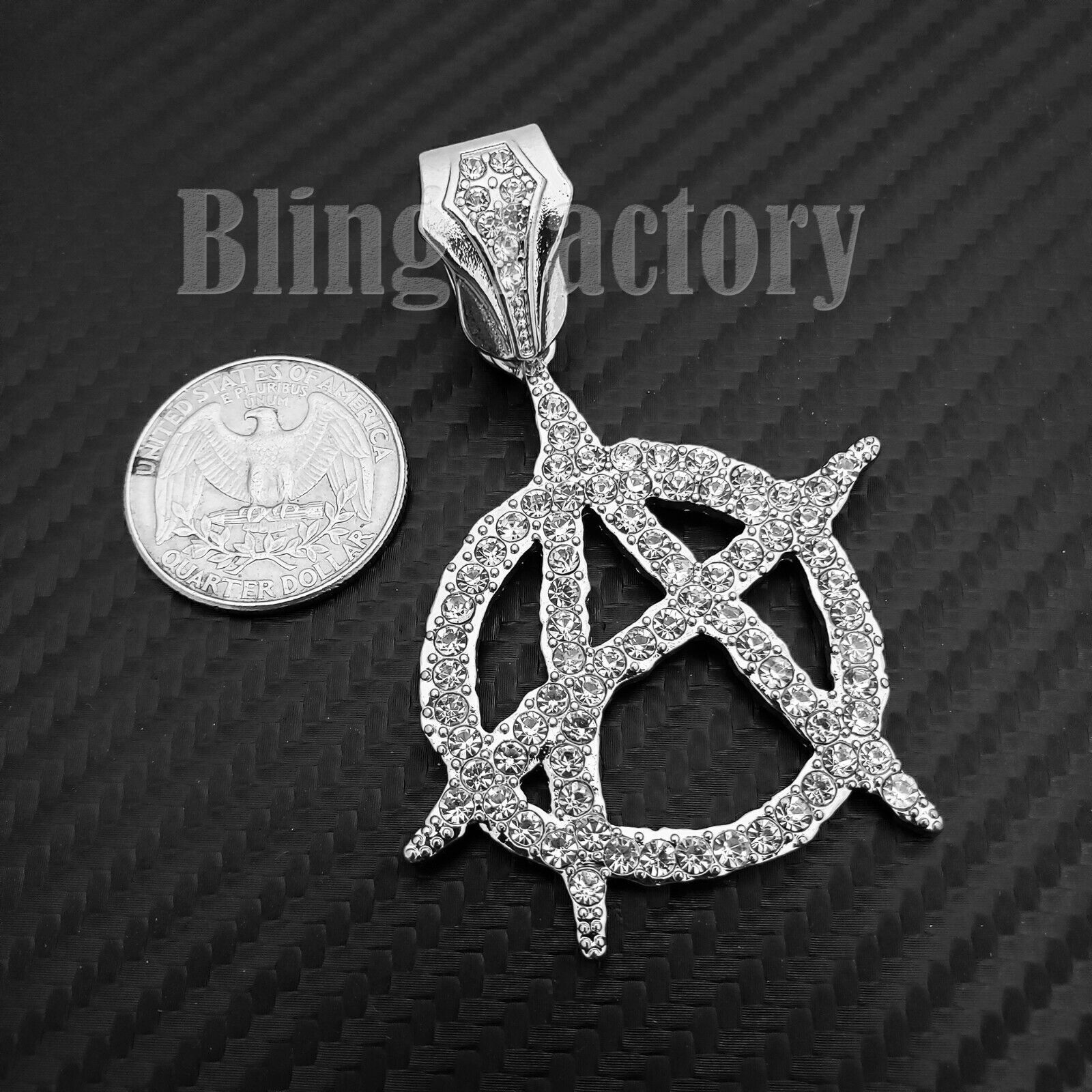 Hip Hop Iced Silver Plated Alloy Cubic Zirconia Anarchy & Cuban Chain Necklace
