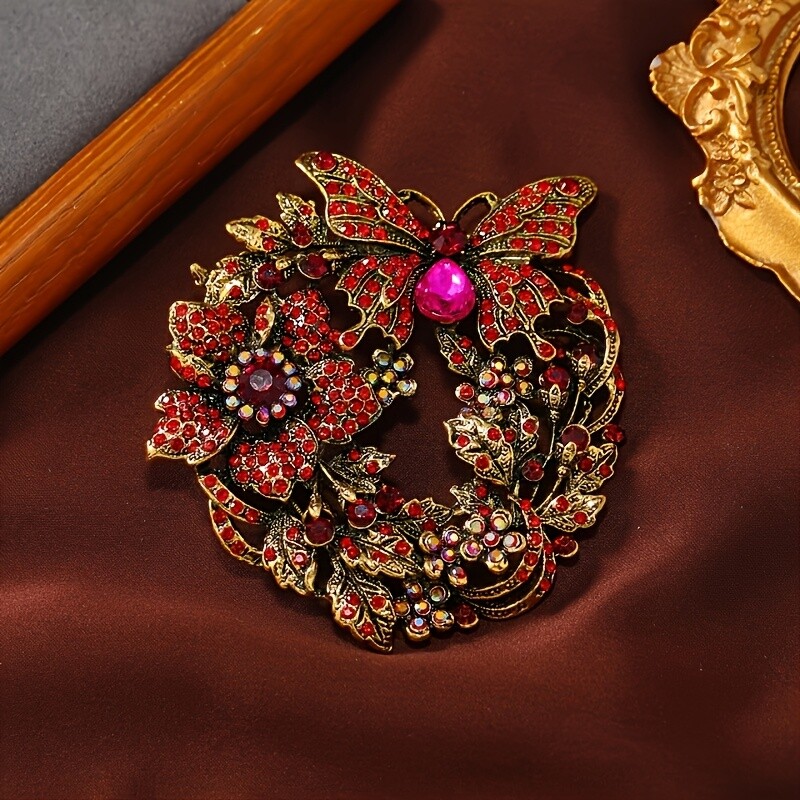 1pc Vintage Elegant Butterfly Wreath Brooch Pin Novelty Fashion Accessory