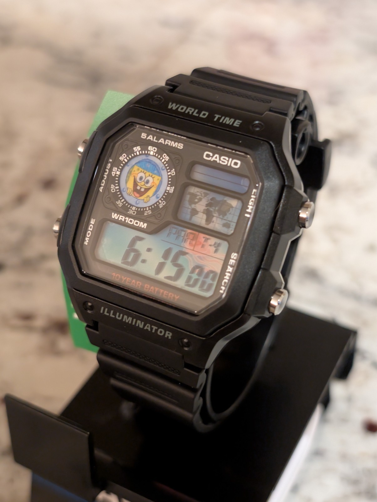 SpongeBob SquarePants Mod Casio AE1200 Black Mod | World time watch | Cartoon |