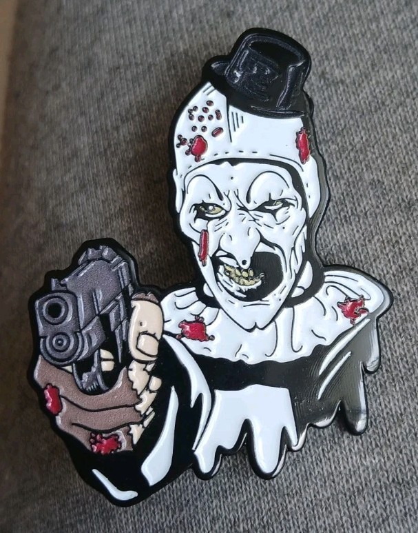 Terrifier Art The CLOWN With Gun Horror Custom ENAMEL PIN Handgun Stick Up