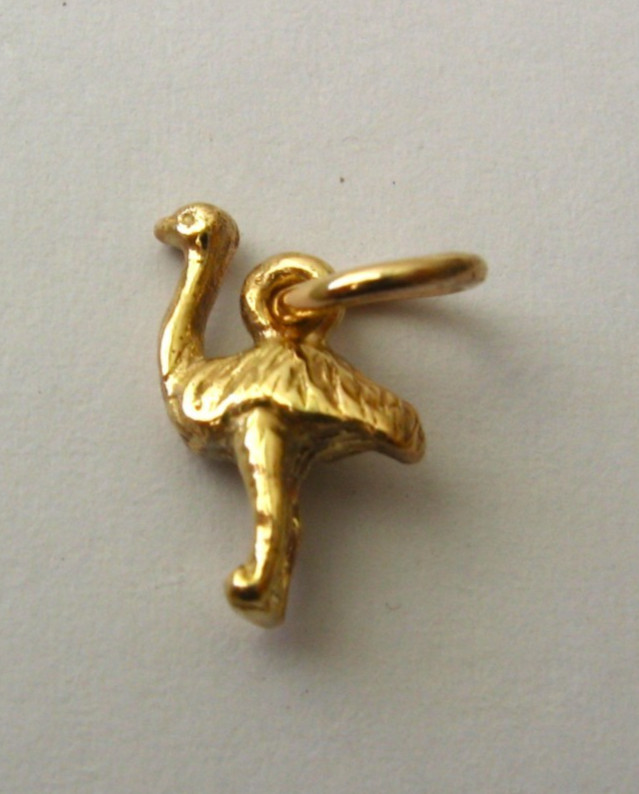 GENUINE SOLID 9ct 9K YELLOW GOLD 3D small Emu Ostriche Bird Animal Charm Pendant