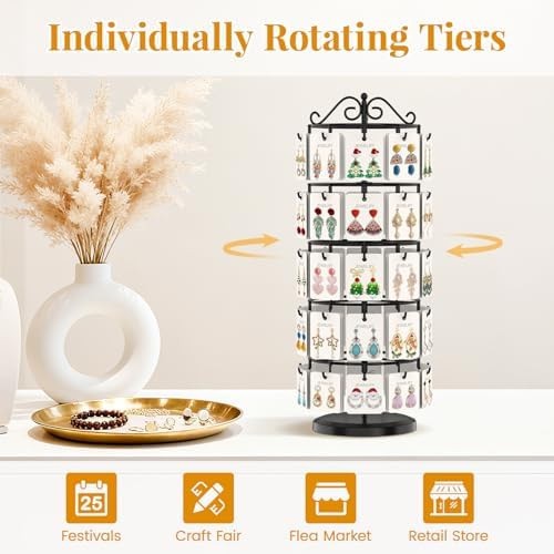 EsLuker.ly Earring Holder Organizer Rotating Display Tree Stand, Adjustable H…