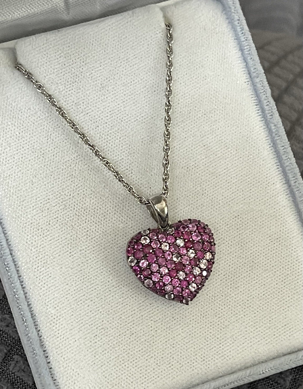 Effy 925 Sterling Silver Ombré Ruby & Pink Sapphire Heart Splash Pendant 18”