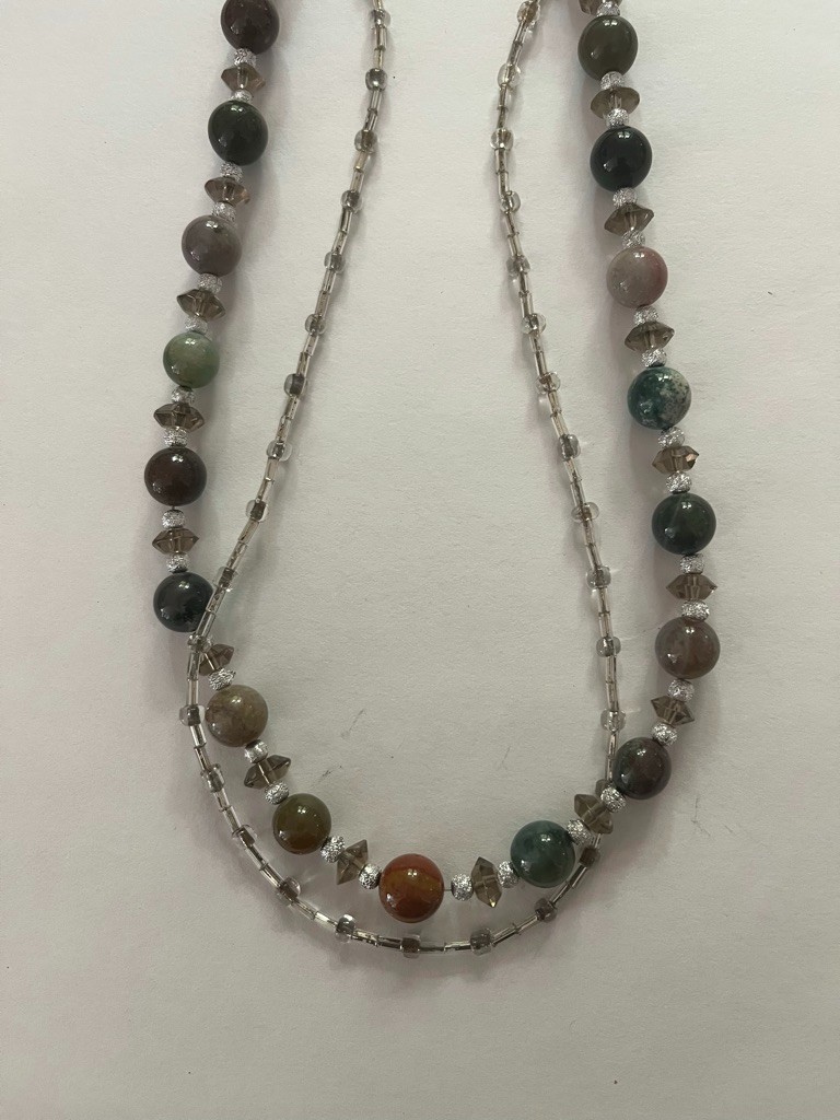 Layered Necklace Natural Multicolored Gemstone Jasper Agate wth Faceted Spacers