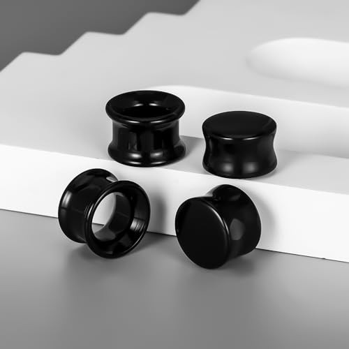 2 Pairs Glass Ear Stretching Kit 0g to 3/4″ Plugs & Tunnels Set 10mm(00G) Black