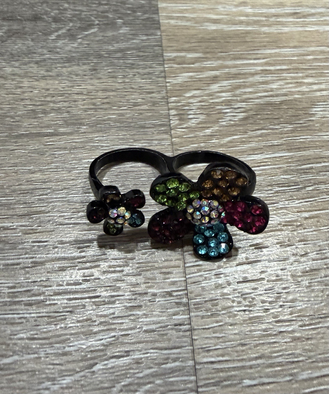 Multicolor Flower Double Finger Cocktail Ring Size 7 Charm Full Finger