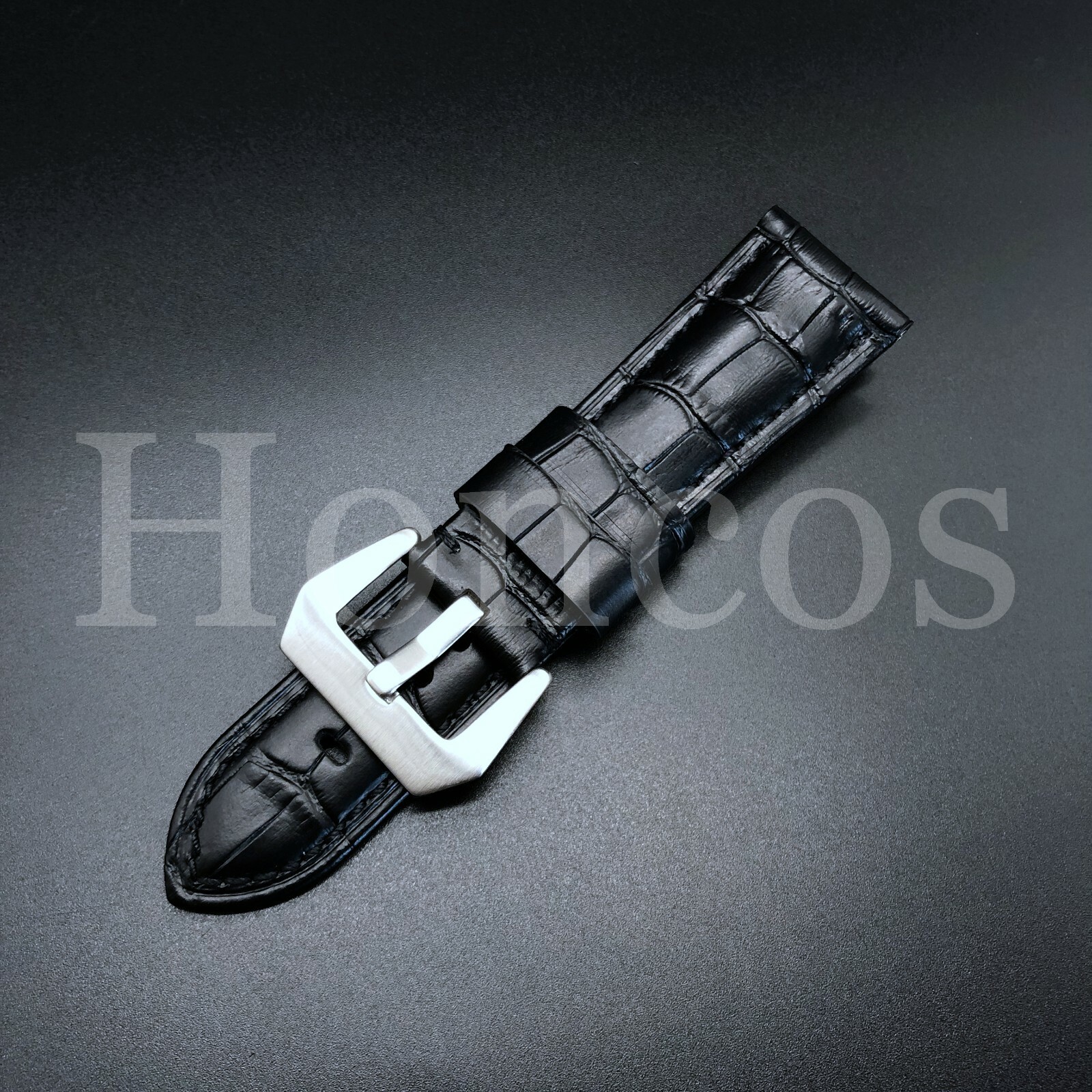 Fits For Panerai 24mm Handmade Black Croc Leather Watch Strap Band Pre-v Buckle