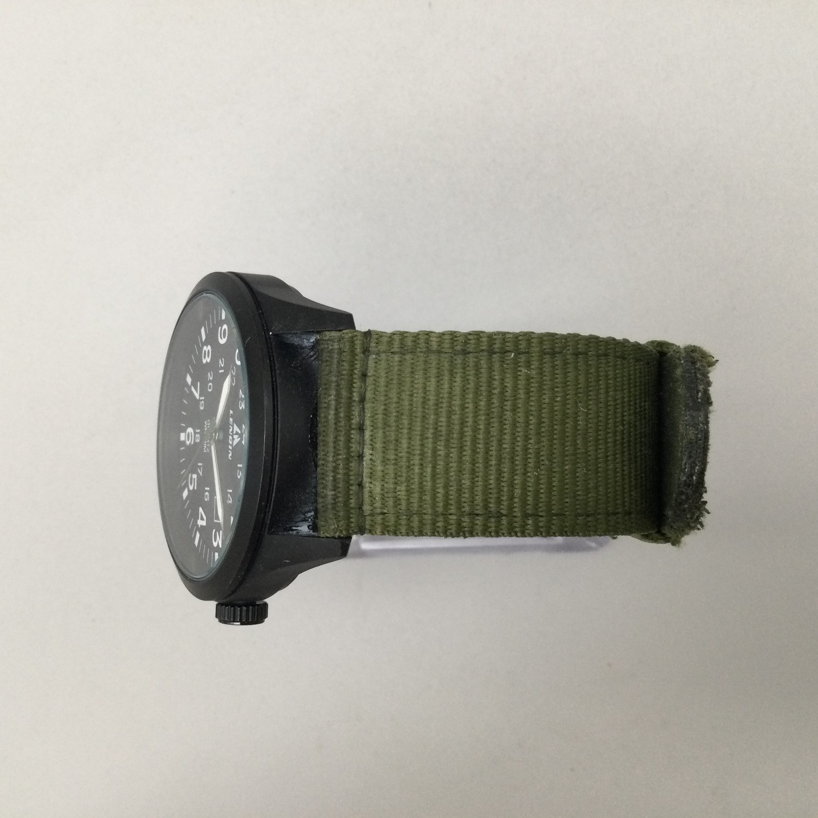 Lenqin Watch Mens 40mm Black Case Olive Green Nylon Band Date WR 50M