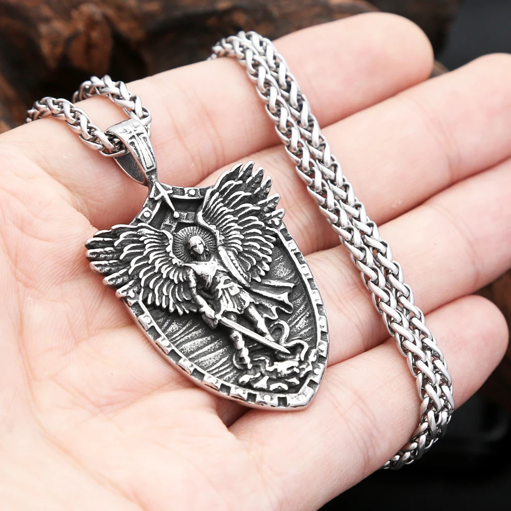 Fashion Vintage Stain Michael With Angel Wings Pandent Necklaces For Men Women S