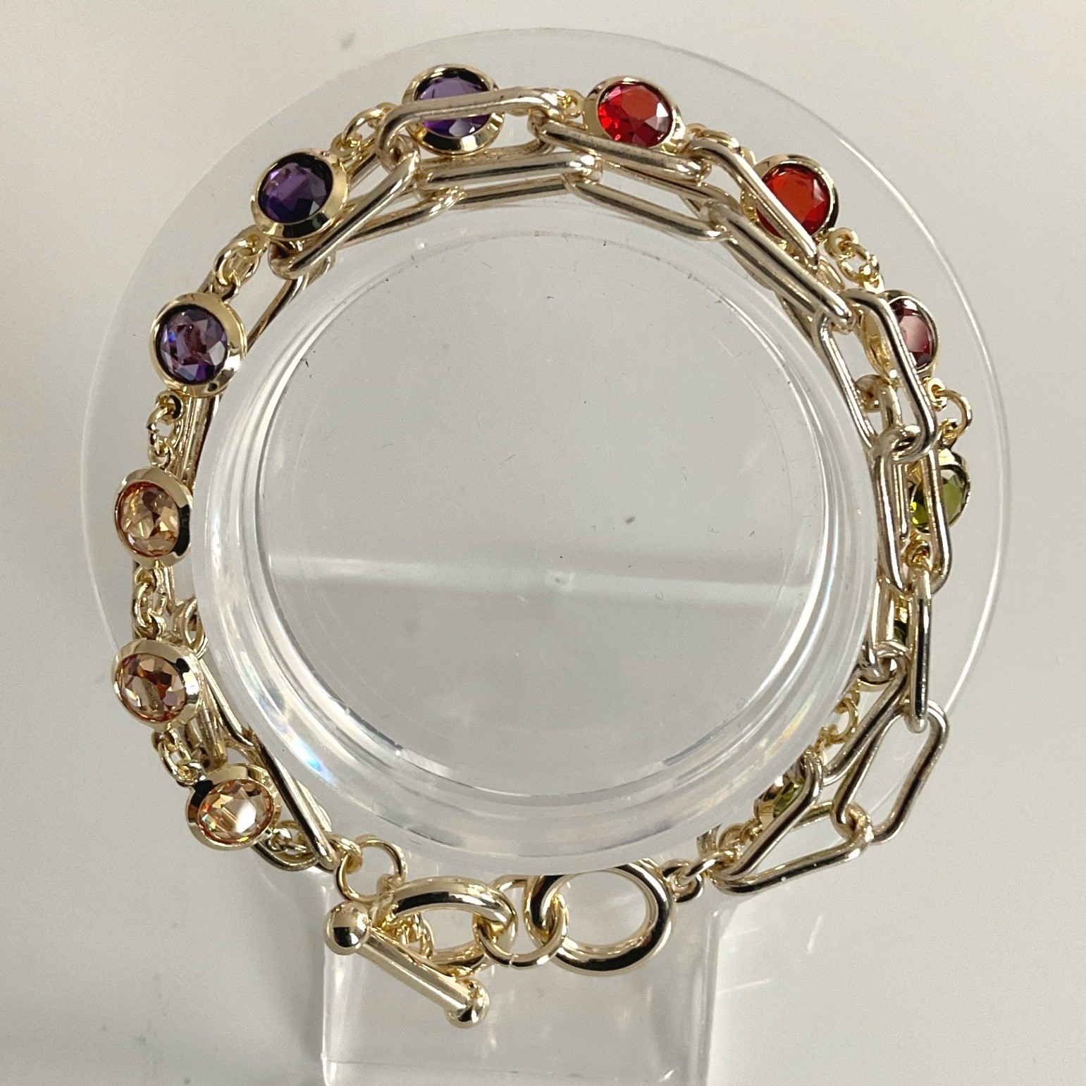 Bracelet Gold Tone Multicolor Crystal Toggle Clasp Elegant Style New