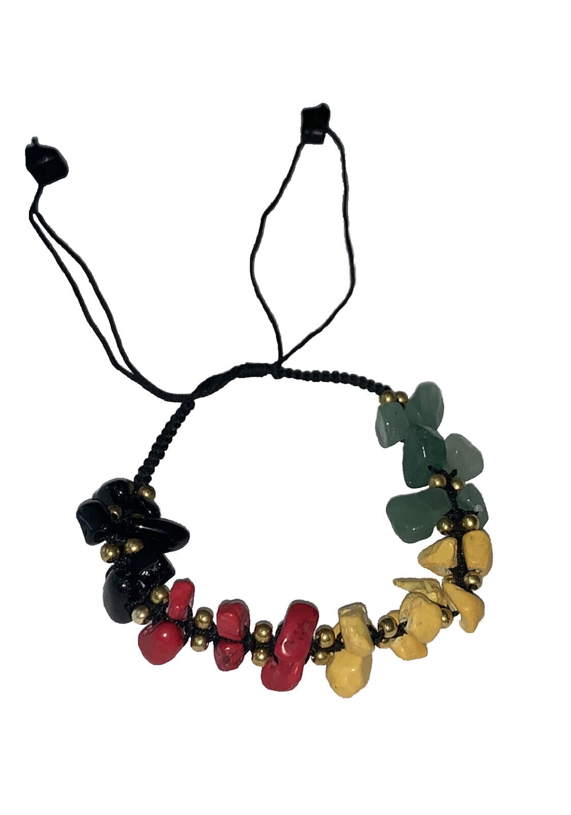Tiger Smile Natural Stones Adjustable Bracelet Rasta Black Red Yellow Green