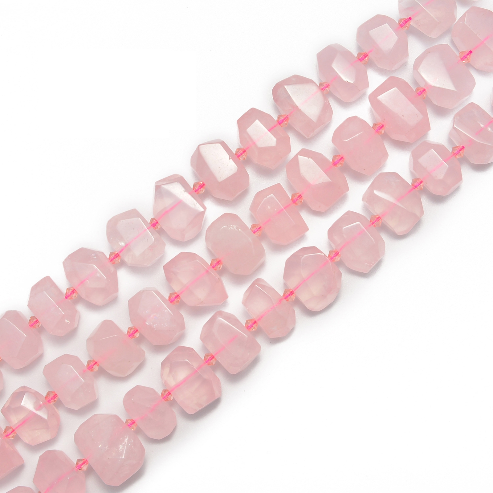 Natural Rose Quartz Faceted Nugget Chunk Beads Approx 13x20mm 15.5″ Strand